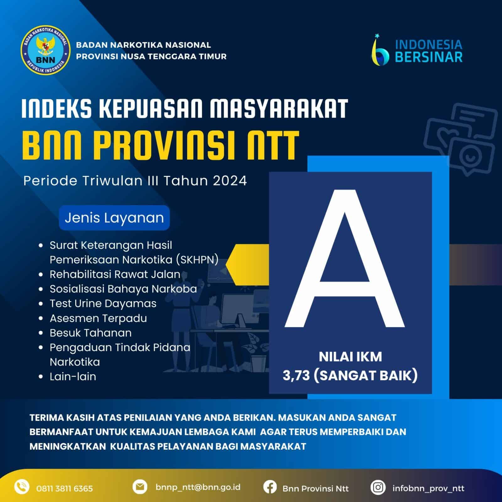 DAPAT PENILAIAN KEPUASAN MASYARAKAT "SANGAT BAIK" DALAM PELAYANAN PUBLIK, BNNP NTT TERUS TINGKATKAN KUALITAS PELAYANAN DAPAT PENILAIAN KEPUASAN MASYARAKAT “SANGAT BAIK” DALAM PELAYANAN PUBLIK, BNNP NTT TERUS TINGKATKAN KUALITAS PELAYANAN