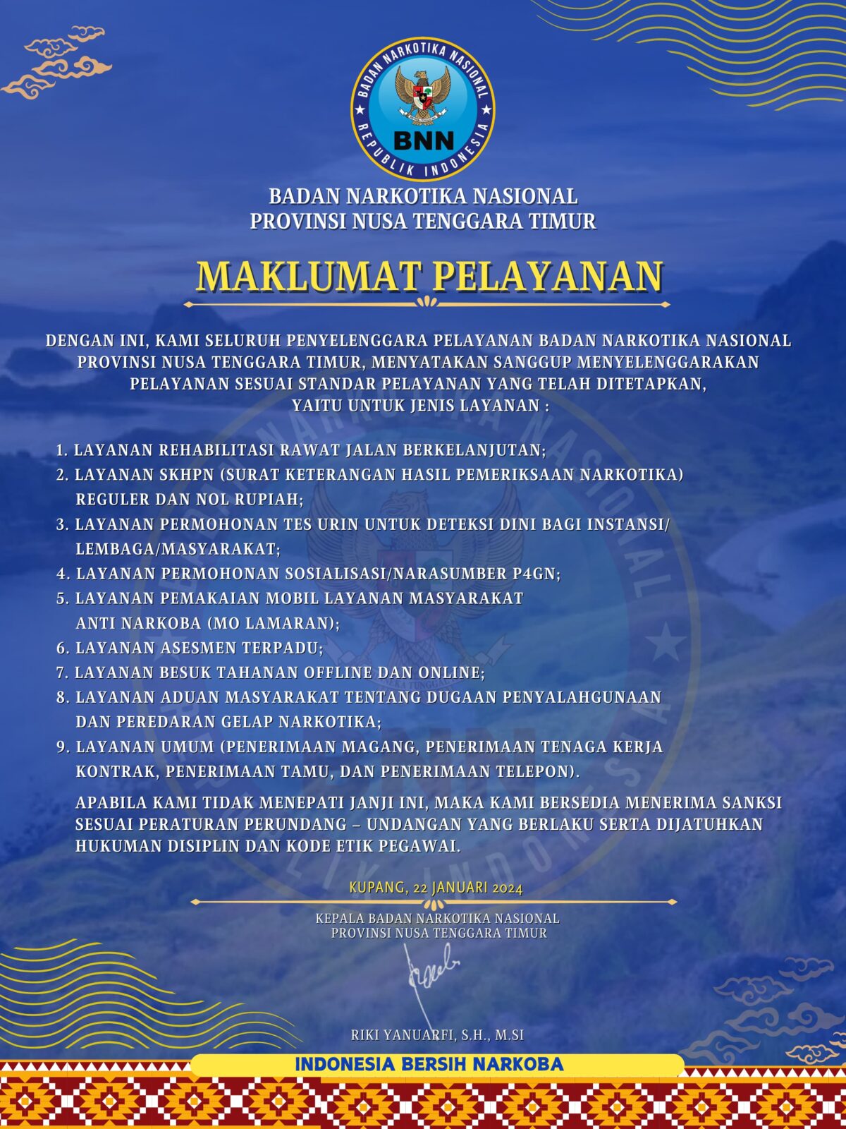 Maklumat Pelayanan BNNP NTT Konsep Otomatis