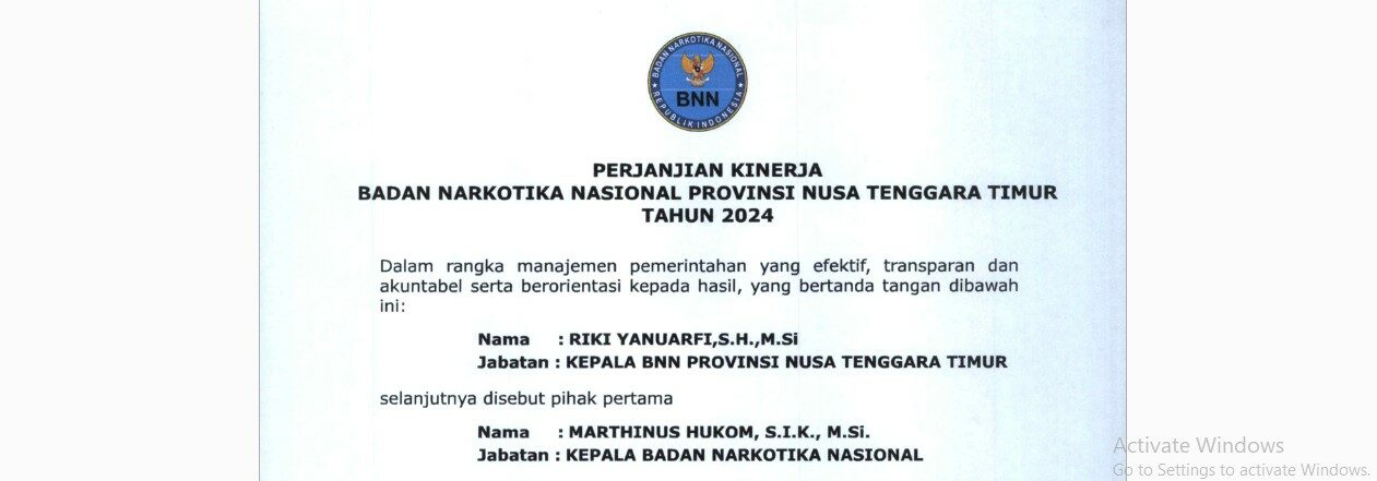 PERJANJIAN KINERJA BNN PROV. NTT TAHUN 2024 PERJANJIAN KINERJA BNN PROV. NTT TAHUN 2024